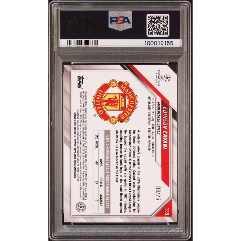 2021-2022 Topps Chrome Sapphire Edition UEFA Champions League #139 Edinson Cavani Purple (#'d 08/25) PSA 9