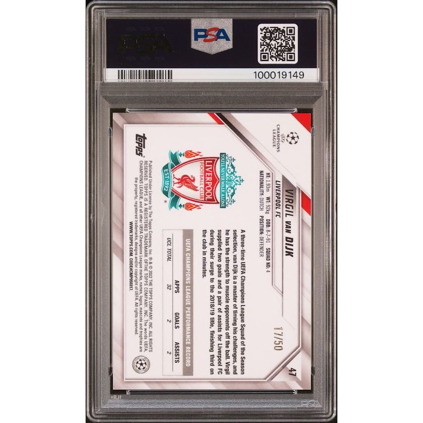 2021-2022 Topps Chrome Sapphire Edition UEFA Champions League #47 Virgil Van Dijk Orange (#'d 17/50) PSA 10