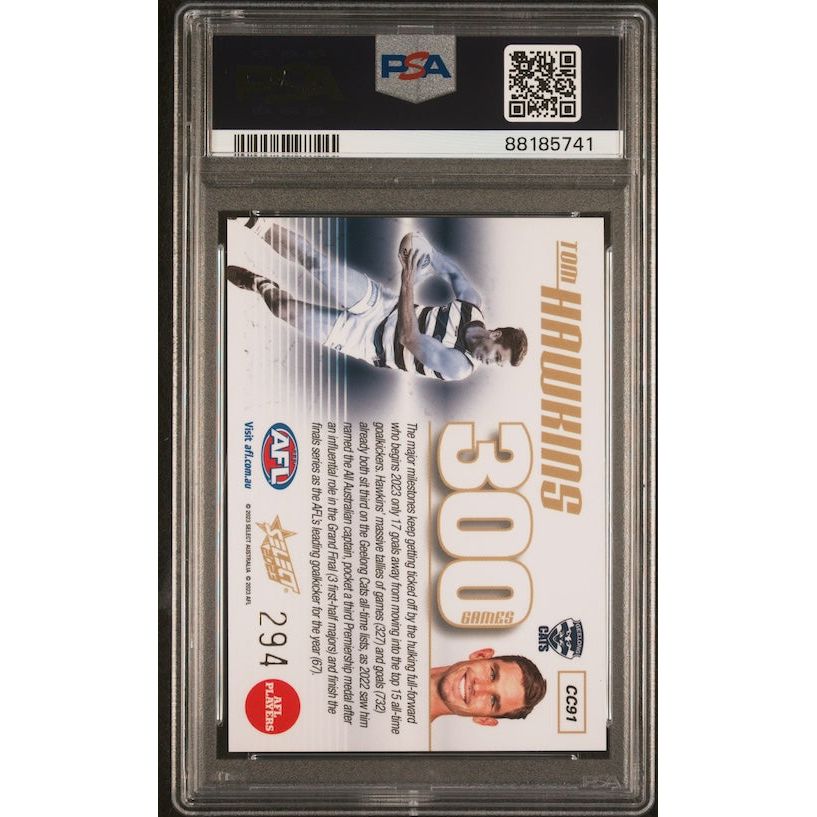 2023 Select AFL Footy Stars 300 Games #CC91 Tom Hawkins (#'d 294/300) PSA 10