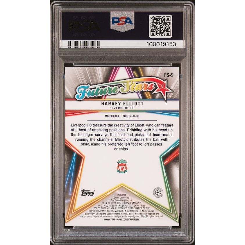 2021-2022 Topps Chrome Sapphire Edition UEFA Champions League Future Stars #9 Harvey Elliott Future Stars PSA 10