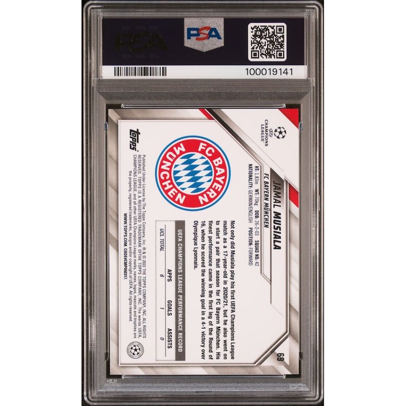 2021-2022 Topps Chrome Sapphire Edition UEFA Champions League #69 Jamal Musiala PSA 9
