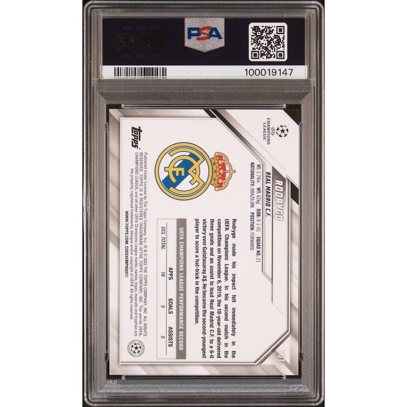 2021-2022 Topps Chrome Sapphire Edition UEFA Champions League #161 Rodrygo PSA 10