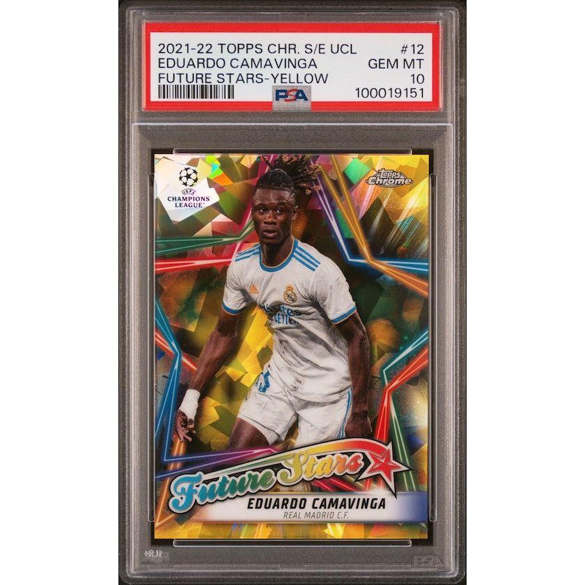 2021-2022 Topps Chrome Sapphire Edition UEFA Champions League Future Stars #12 Eduardo Camavinga Future Stars-Yellow (#'d 40/99) PSA 10