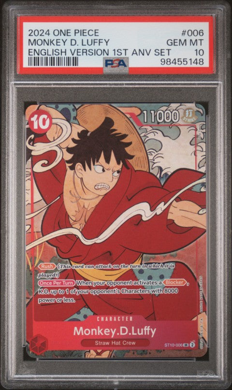 2024 One Piece English Version 1st Anniversary Set #006 Monkey D. Luffy PSA 10