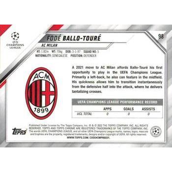 2021-22 Topps Chrome UEFA Champions League #98 Fodé Ballo-Touré