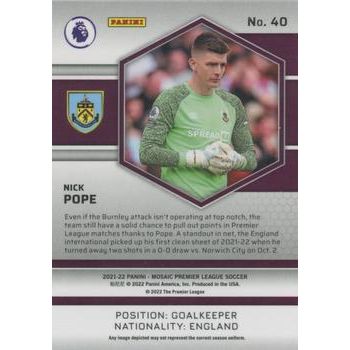 2021-22 Panini Mosaic Premier League #40 Nick Pope