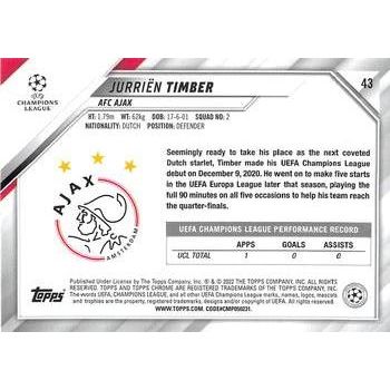 2021-22 Topps Chrome UEFA Champions League #43 Jurriën Timber