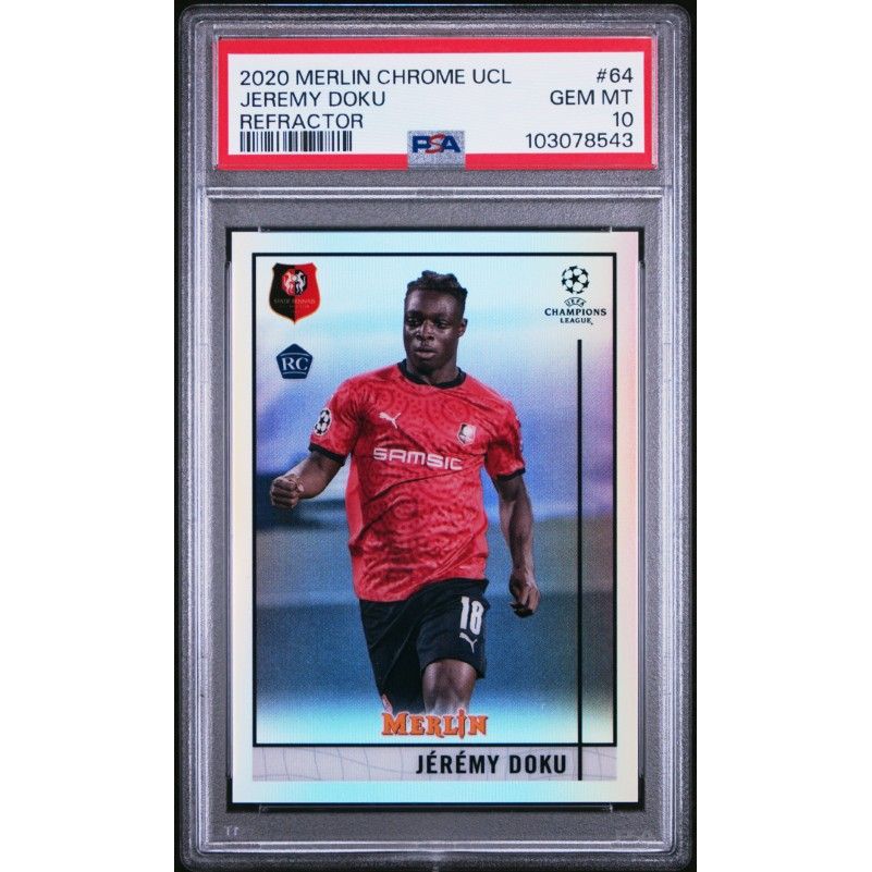 2020 Topps Merlin Chrome Uefa Champions League #64 Jeremy Doku Refractor PSA 10