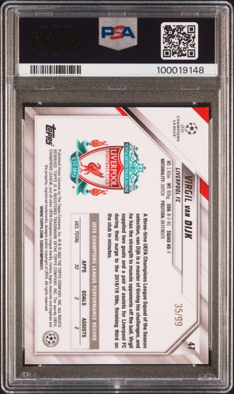 2021-2022 Topps Chrome Sapphire Edition Uefa Champions League #47 Virgil Van Dijk Yellow PSA 10