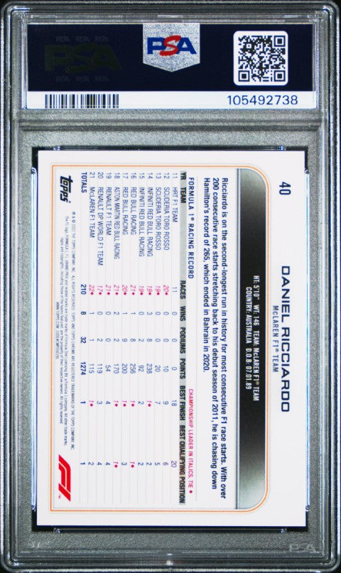 2022 Topps Chrome Formula 1 #40 Daniel Ricciardo PSA 10