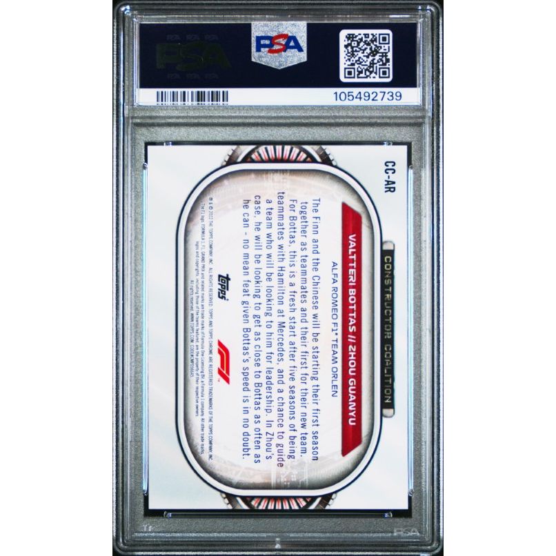 2022 Topps Chrome Formula 1 Constructors Coalition #CCAR V.Bottas/Z.Guanyu Constructors Coalition PSA 10