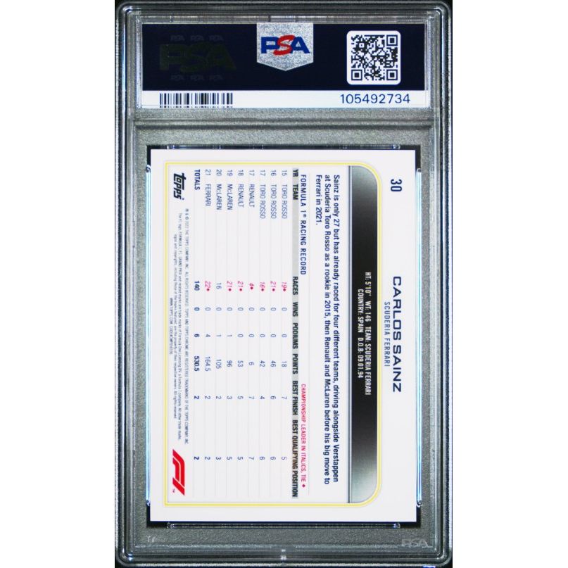 2022 Topps Chrome Formula 1 #30 Carlos Sainz Checker Flag Refractor PSA 10