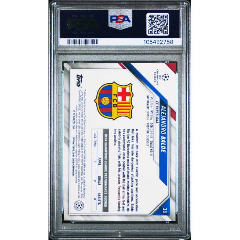 2021 Topps Chrome Uefa Champions League #38 Alejandro Balde (Rookie Card) PSA 10