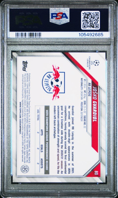 2021 Topps Chrome Uefa Champions League #80 Josko Gvardiol (Rookie Card) Black & White Raywave Ref. PSA 10