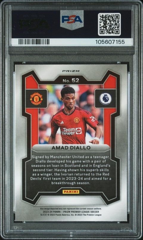 2023-24 Panini Prizm Premier League #52 Amad Diallo Orange Mosaic PSA 9