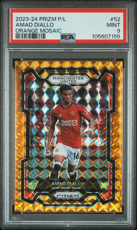 2023-24 Panini Prizm Premier League #52 Amad Diallo Orange Mosaic PSA 9
