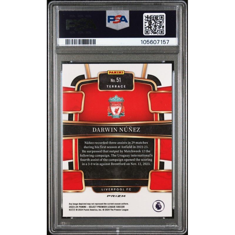 2023-24 Panini Select Premier League #51 Darwin Nunez Pink Ice PSA 9
