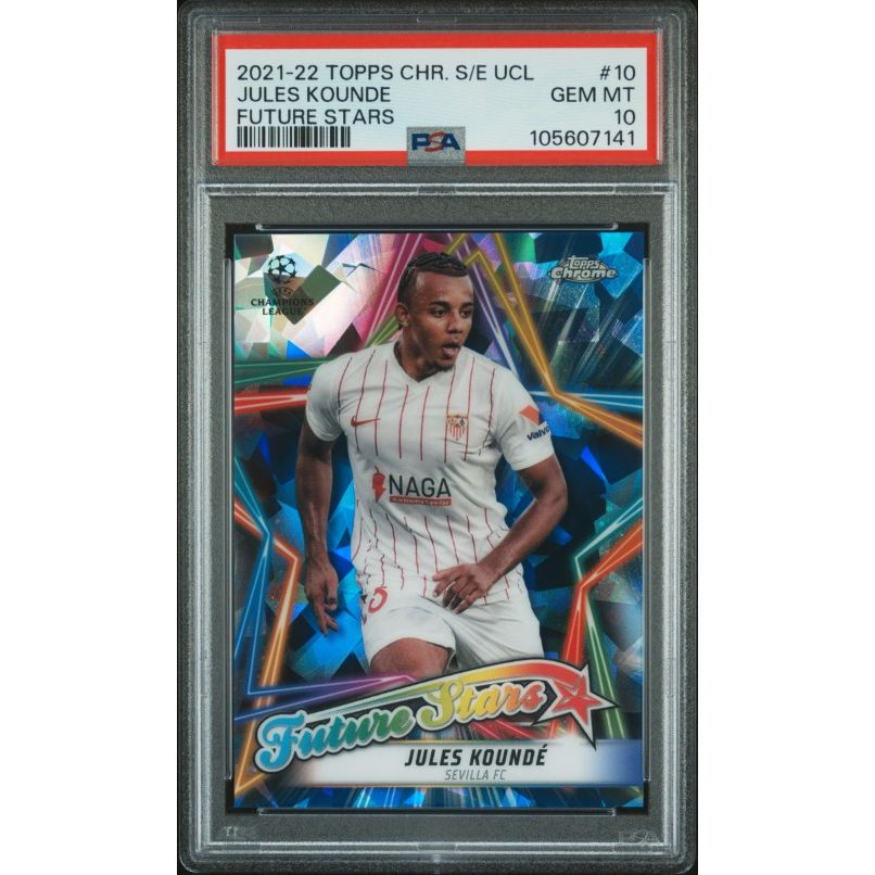 2021-2022 Topps Chrome Sapphire Edition Uefa Champions League Future Stars #10 Jules Kounde Future Stars PSA 10