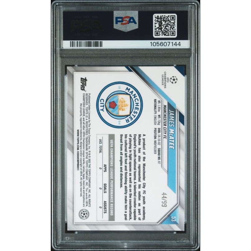 2021-2022 Topps Chrome Sapphire Edition Uefa Champions League #53 James Mcatee Yellow PSA 10