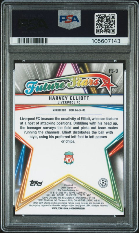 2021-2022 Topps Chrome Sapphire Edition Uefa Champions League Future Stars #9 Harvey Elliott Future Stars PSA 10