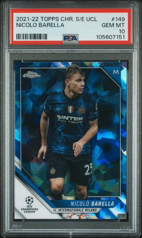 2021-2022 Topps Chrome Sapphire Edition Uefa Champions League #149 Nicolo Barella PSA 10