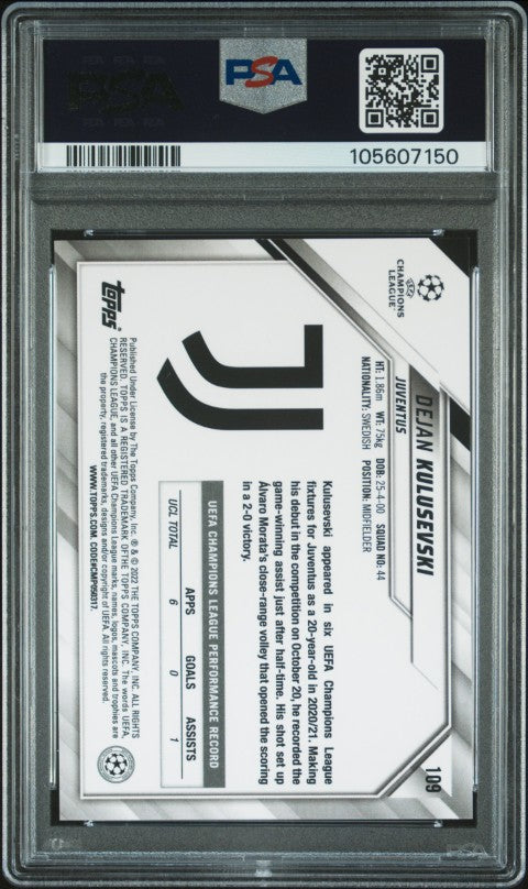 2021-2022 Topps Chrome Sapphire Edition Uefa Champions League #109 Dejan Kulusevski PSA 10