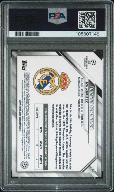2021-2022 Topps Chrome Sapphire Edition Uefa Champions League #115 Eduardo Camavinga PSA 10