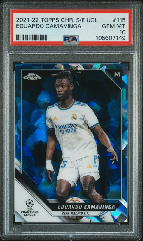 2021-2022 Topps Chrome Sapphire Edition Uefa Champions League #115 Eduardo Camavinga PSA 10