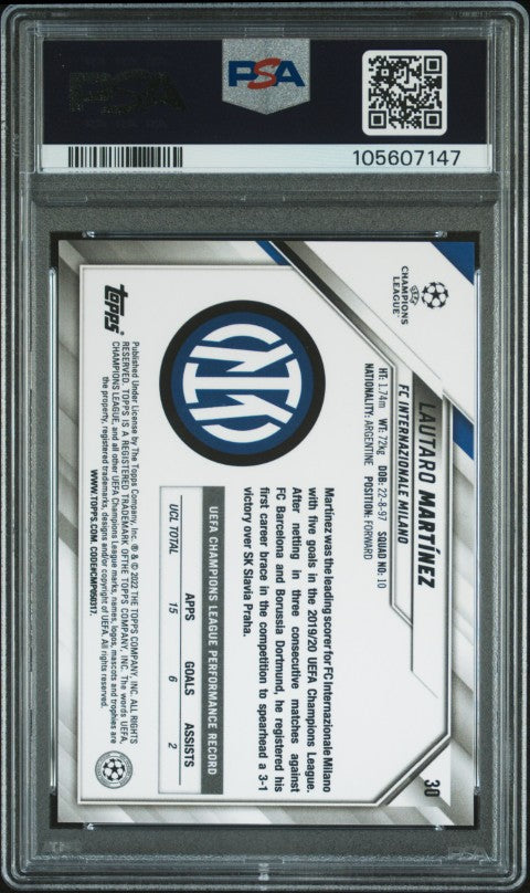 2021-2022 Topps Chrome Sapphire Edition Uefa Champions League #30 Lautaro Martinez PSA 10