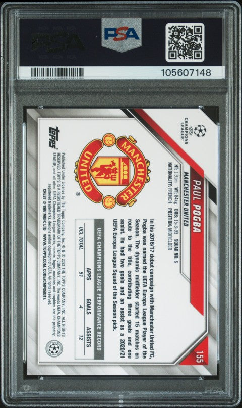 2021-2022 Topps Chrome Sapphire Edition Uefa Champions League #155 Paul Pogba PSA 10