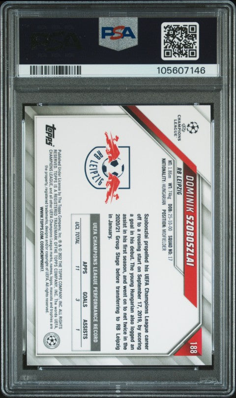 2021-2022 Topps Chrome Sapphire Edition Uefa Champions League #188 Dominik Szoboszlai PSA 10