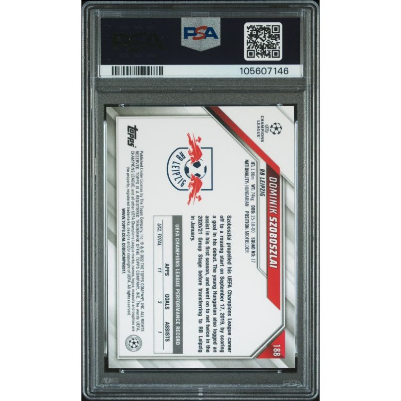 2021-2022 Topps Chrome Sapphire Edition Uefa Champions League #188 Dominik Szoboszlai PSA 10