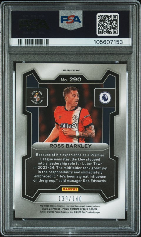 2023-24 Panini Prizm Premier League #290 Ross Barkley Purple Mosaic (#'d 139/140) PSA 10