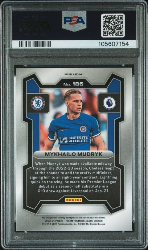 2023-24 Panini Prizm Premier League #186 Mykhailo Mudryk Blue Mosaic PSA 10
