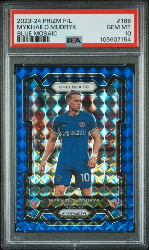2023-24 Panini Prizm Premier League #186 Mykhailo Mudryk Blue Mosaic PSA 10