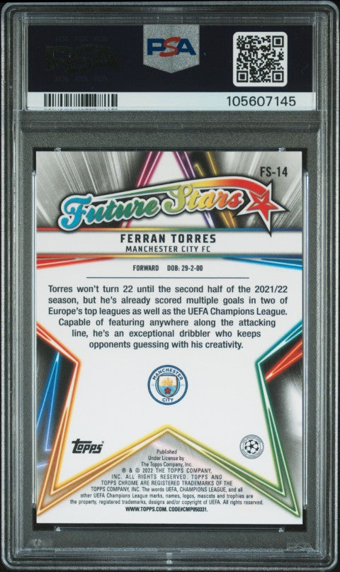 2021-2022 Topps Chrome Sapphire Edition Uefa Champions League Future Stars #14 Ferran Torres Future Stars PSA 10