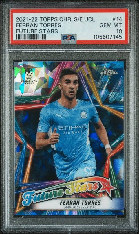 2021-2022 Topps Chrome Sapphire Edition Uefa Champions League Future Stars #14 Ferran Torres Future Stars PSA 10