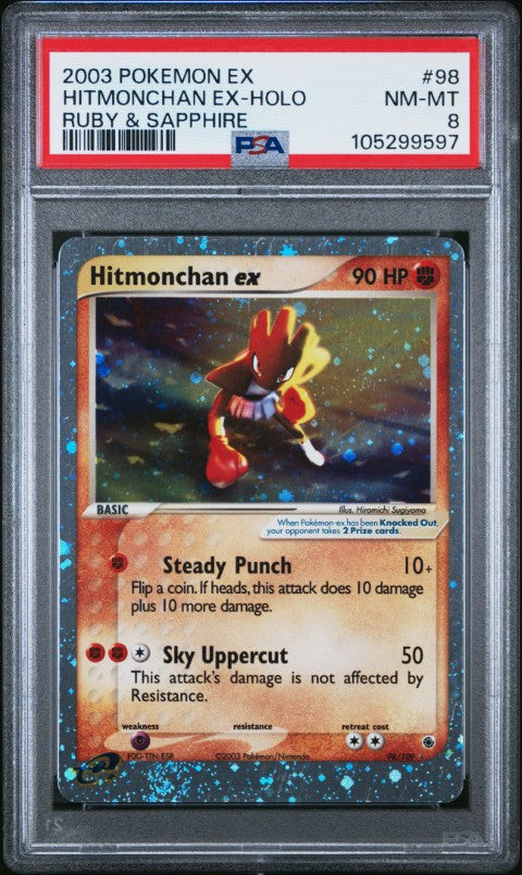 2003 Pokemon Ex Ruby & Sapphire #98 Hitmonchan ex-Holo Ruby & Sapphire PSA 8