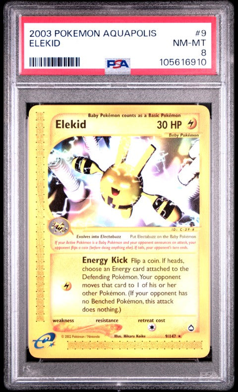 2003 Pokemon Aquapolis #9 Elekid PSA 8