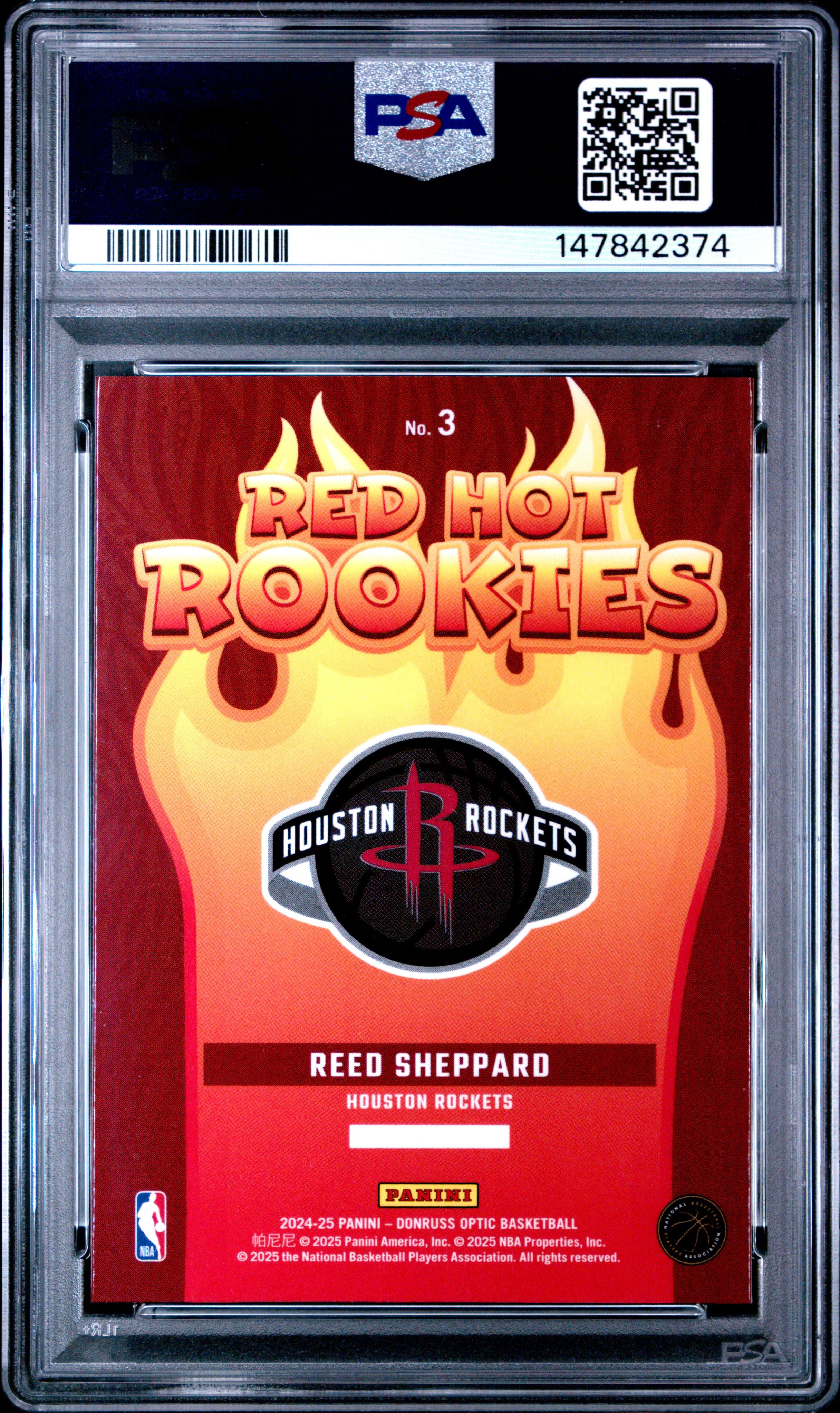 2024 PANINI DONRUSS OPTIC RED HOT ROOKIES #3 REED SHEPPARD PSA 10