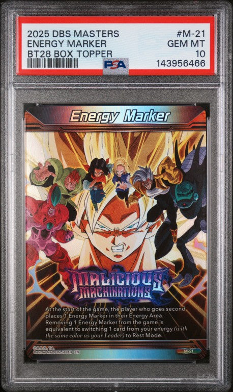 2025 Dragon Ball Super Card Game Masters Series 28 Prismatic Clash #M-21 Energy Marker Bt28 Box Topper PSA 10