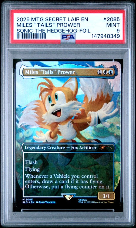 2025 Magic The Gathering Secret Lair Drop #2085 Miles "Tails" Prower Sonic The Hedgehog-Foil PSA 9