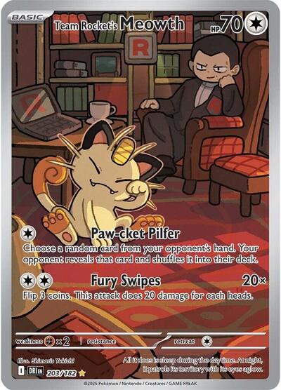 Scarlet & Violet Destined Rivals - 203/182 Team Rocket's Meowth Illustration Rare