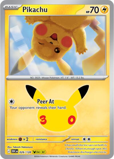30th Celebration - 026/128 Pikachu Pikachu Rare