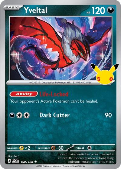 30th Celebration - 100/128 Yveltal Rare