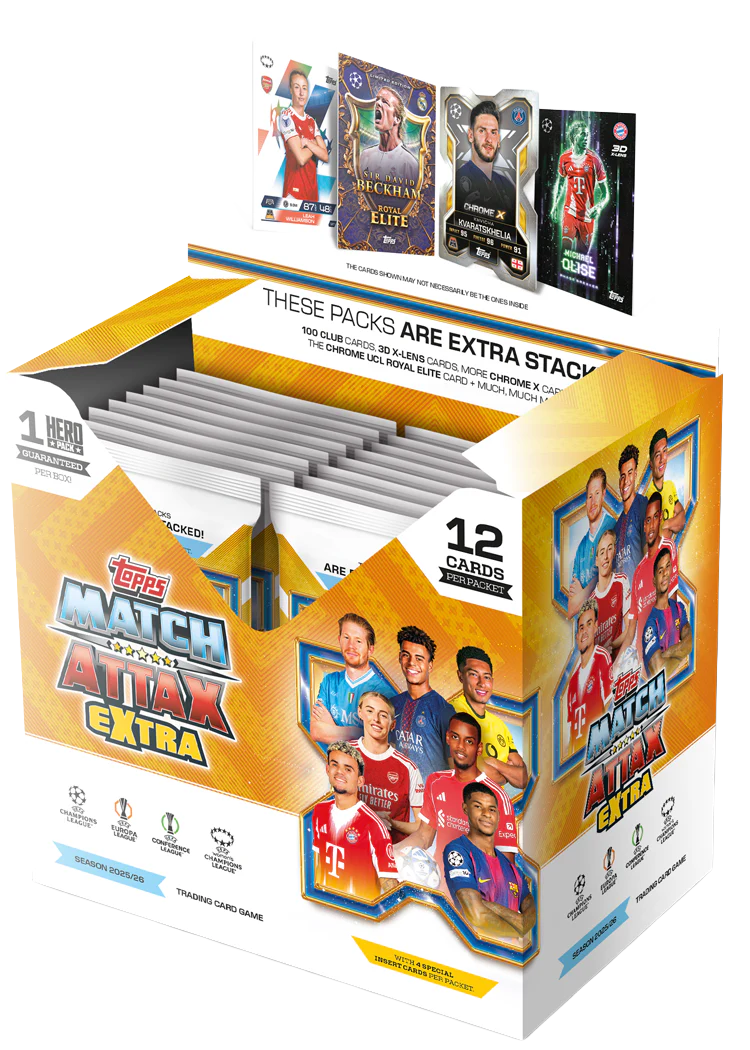 2025-26 Topps Soccer UCC Match Attax EXTRA Booster Box (24 Packs) 2025-26 Topps Soccer UCC Match Attax EXTRA Booster Box (24 Packs)