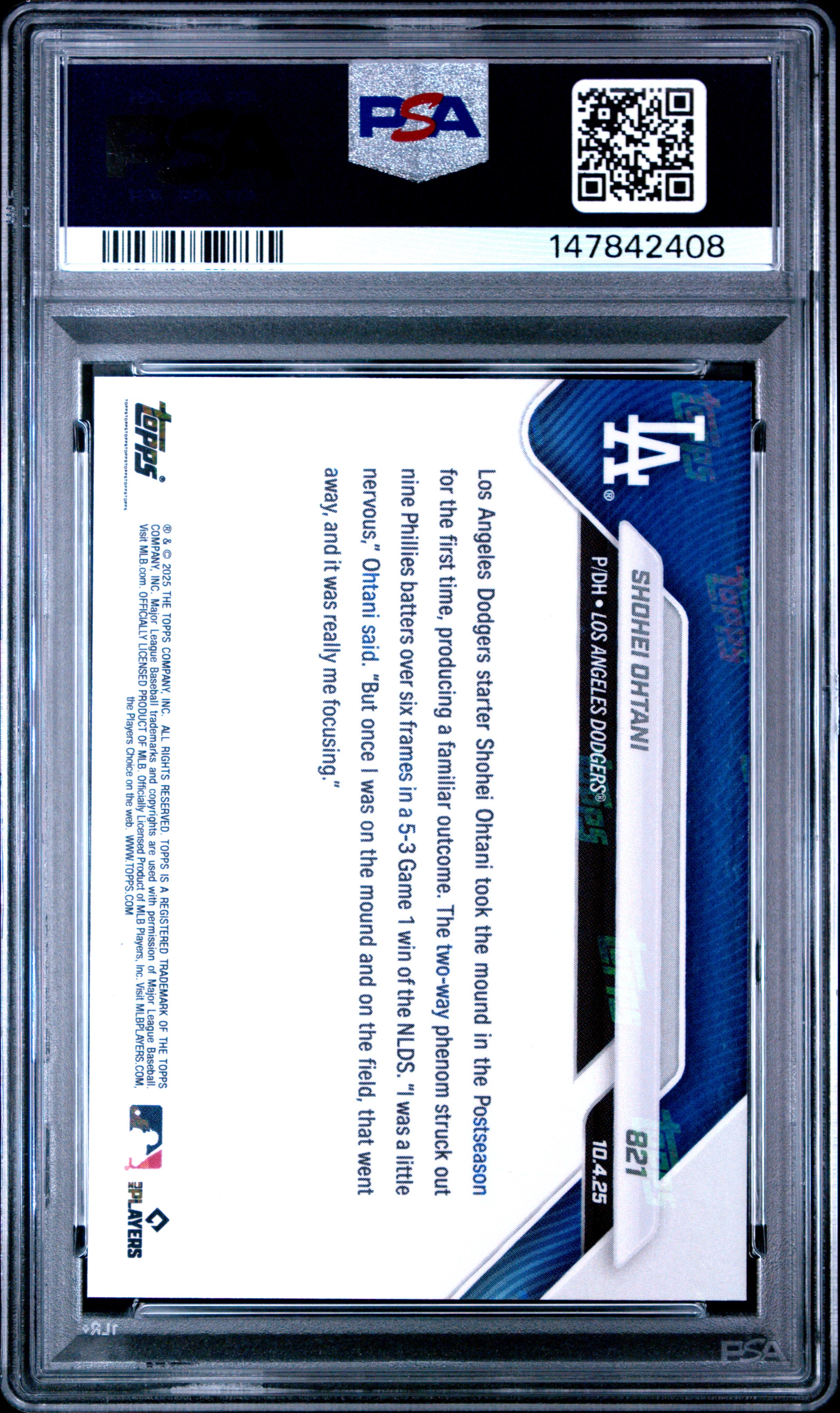 2025 Topps Shohei Ohtani 821 Topps Now PSA 10