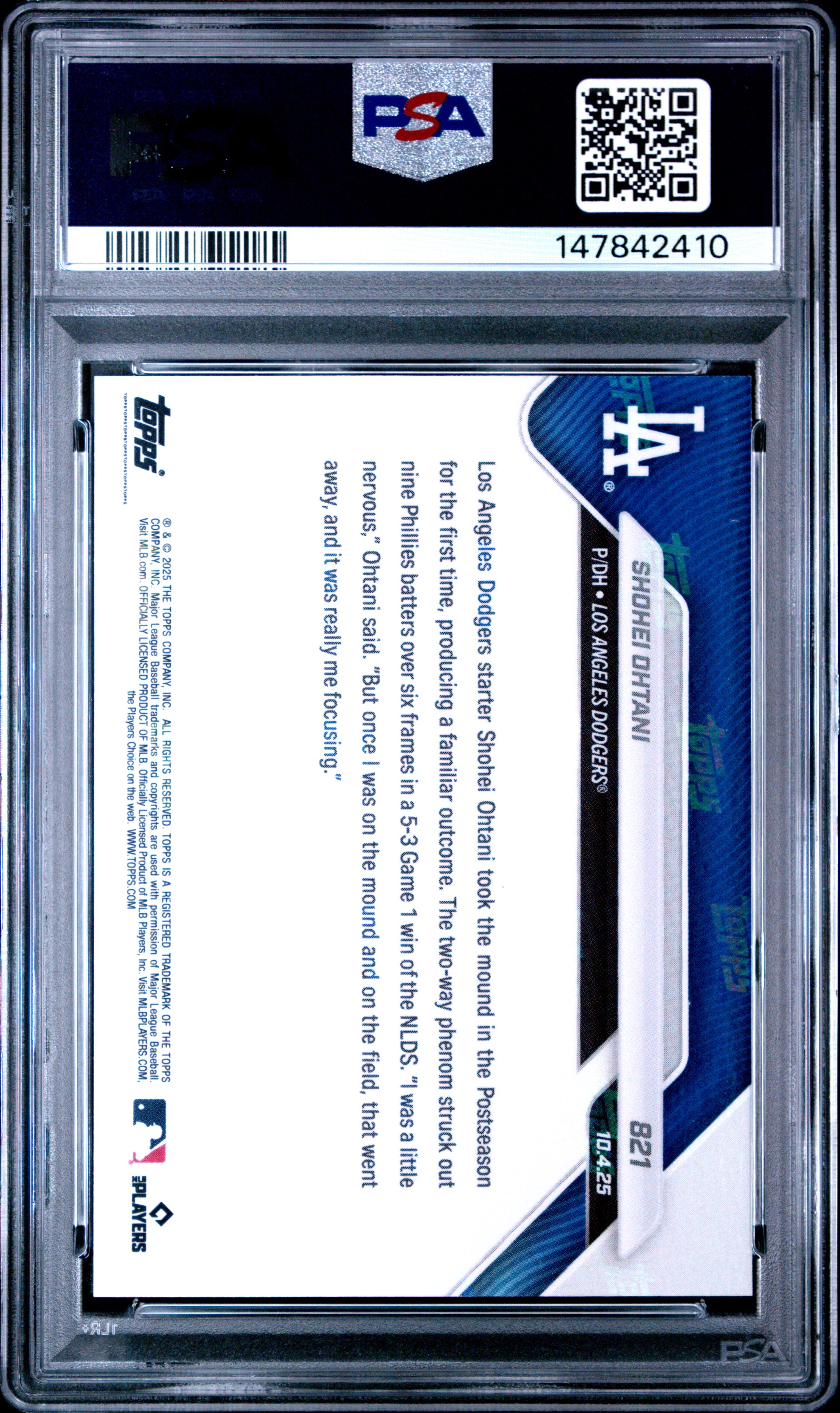 2025 Topps Shohei Ohtani 821 Topps Now PSA 10