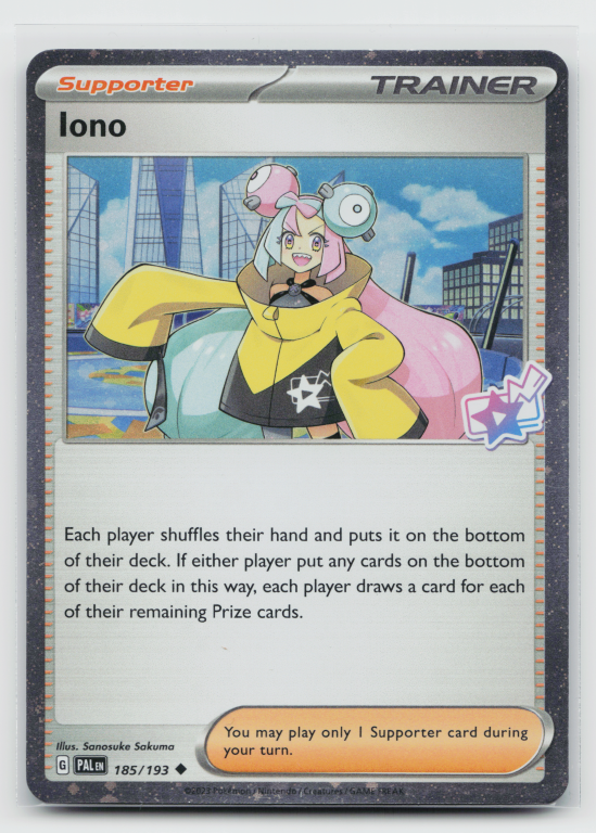 Scarlet & Violet Paldea Evolved - 185/193 Iono Uncommon (Stamped Cosmos Holofoil Promo)