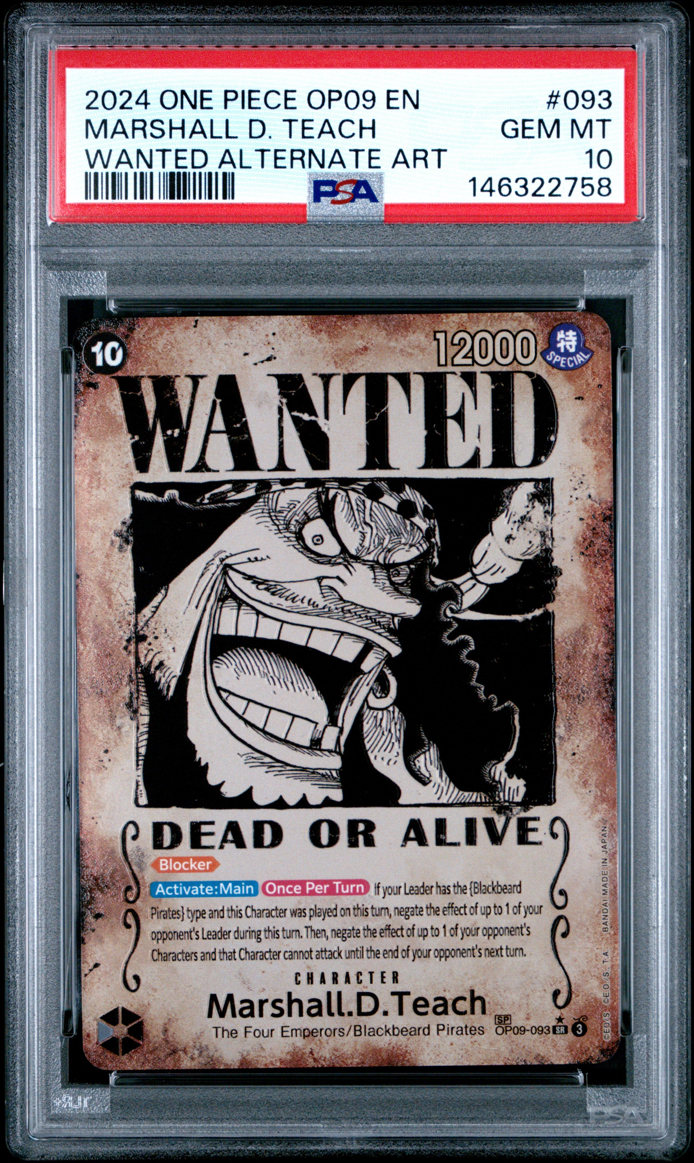 2024 One Piece Marshall D. Teach 093 Wanted Alternate Art PSA 10